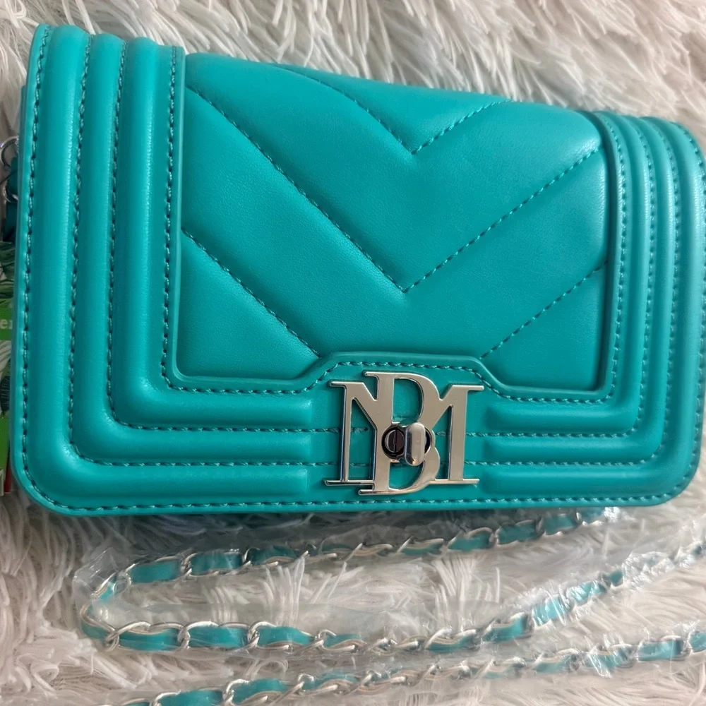 Badgley Mischka Small Chevron Quilted Crossbody Bag In Green Teal - NWT